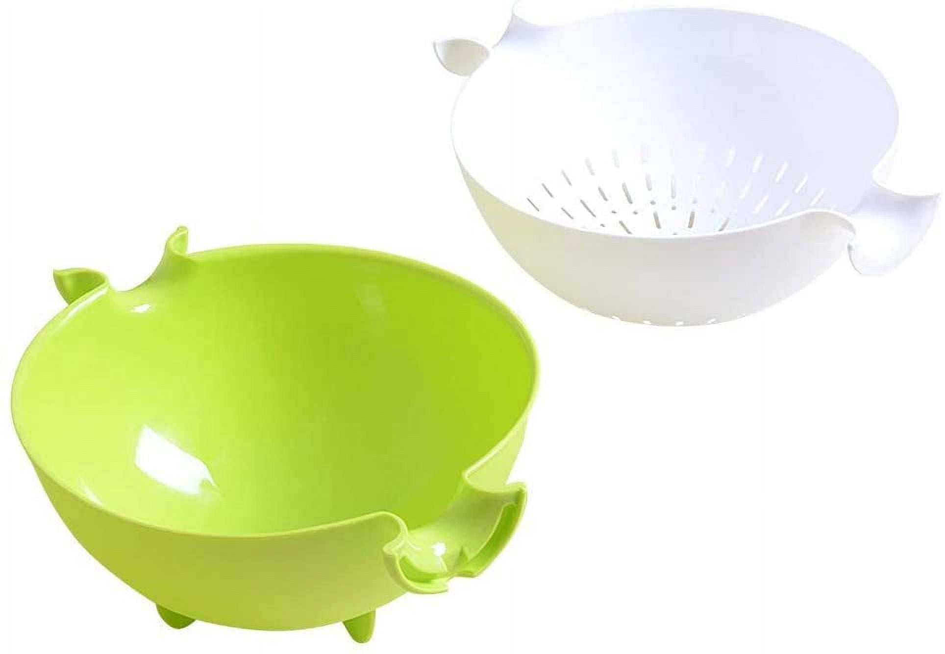 2-in-1 Kitchen Food Strainer And Bowl Set - Large Plastic, BPA-Free, 10.6x10.2x5.1 Inches, White