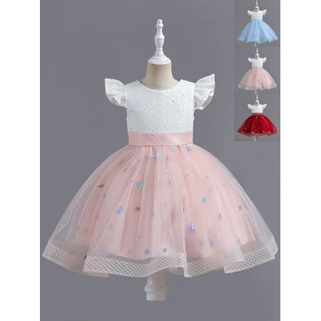 

LAPAKIDS Toddler Kids Girl Party Formal Dress Pageant Flower Girl Dress Stars Pattern Princess Dress 8-9T