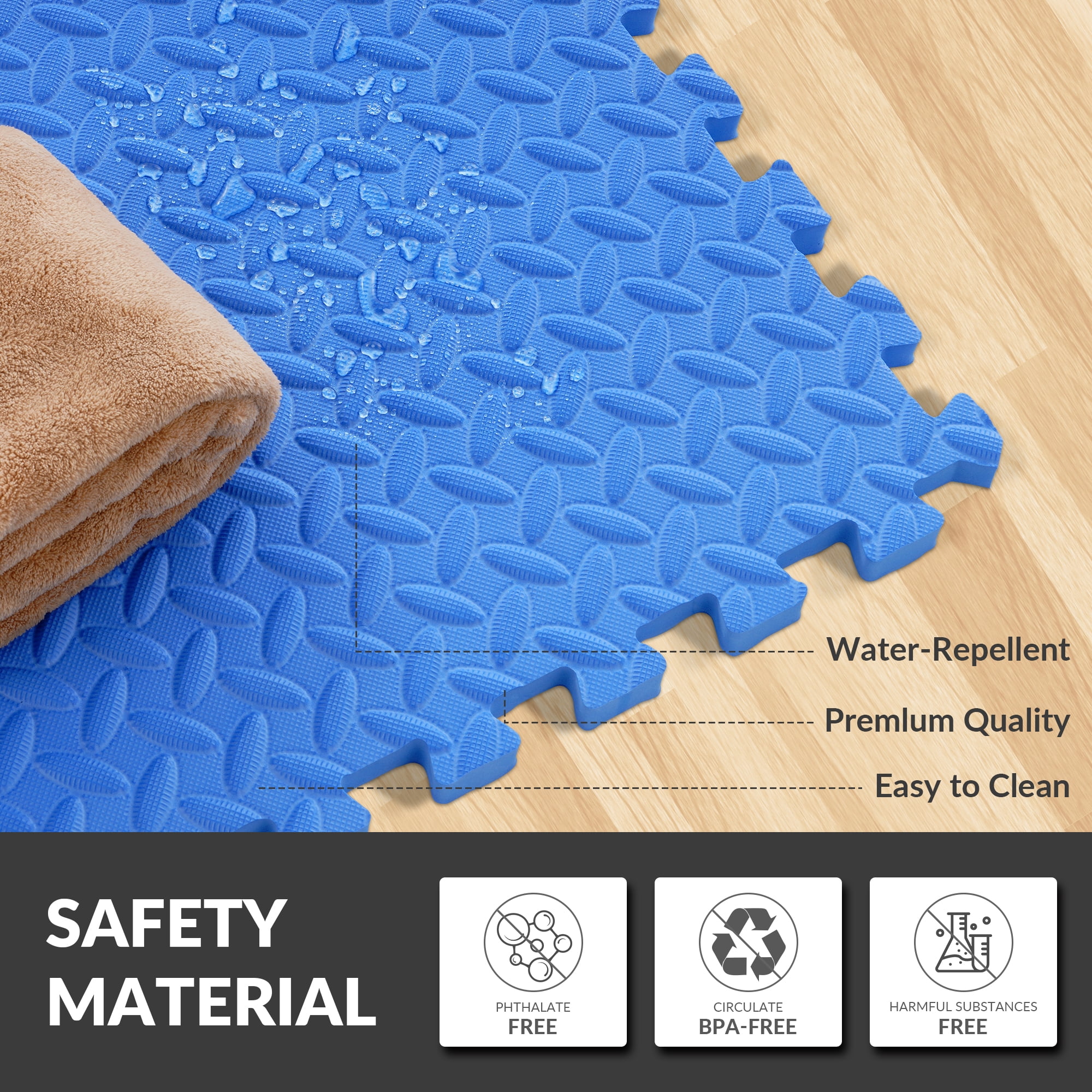 BalanceFrom EVA Foam Interlocking Floor Tiles, 63 × 63 cm, 1/2" 3/4" or 1" Thick, Anti-Slip Textured Mats in Multiple Colors, 6/12/24/36 Pack for Home Gym and Play Areas