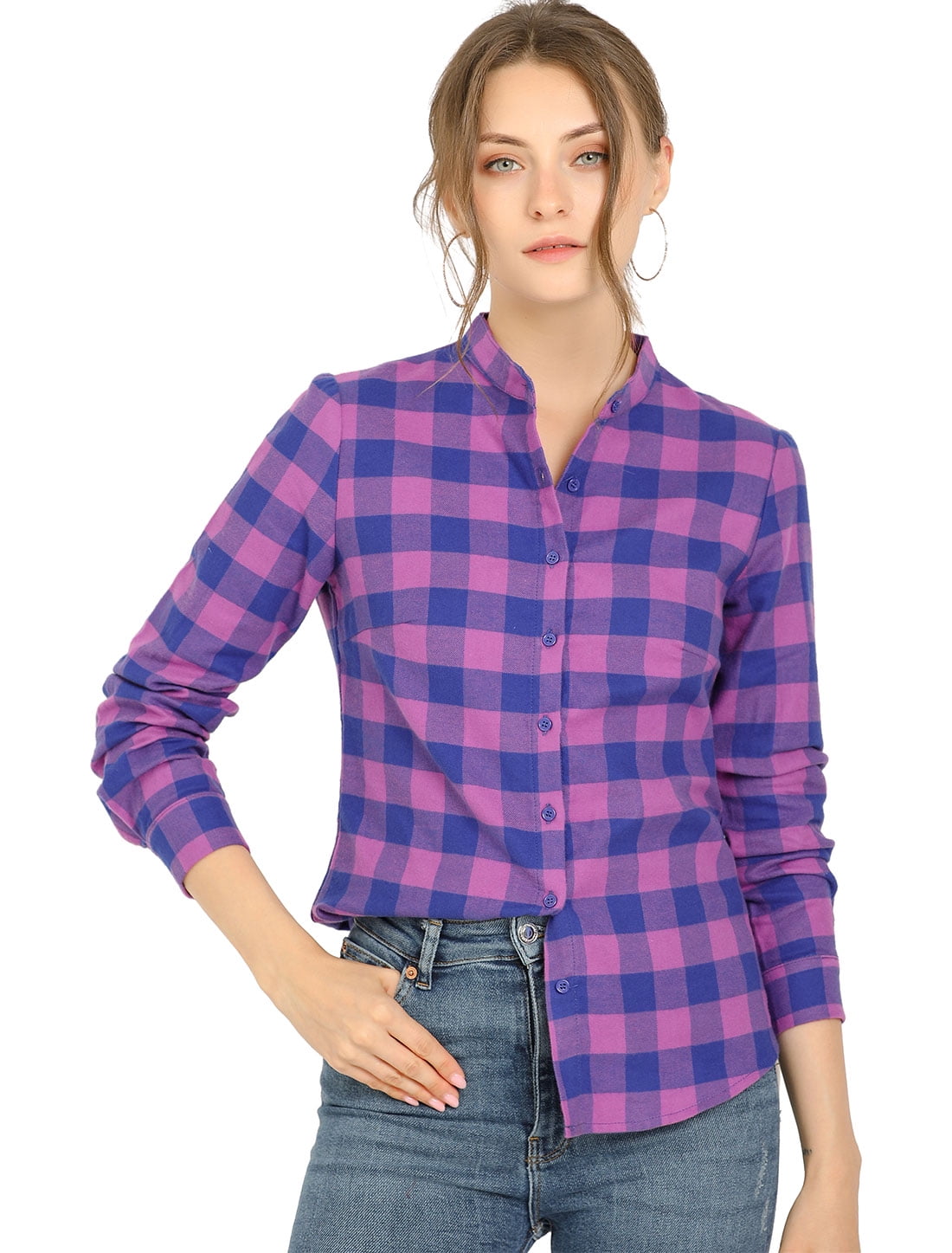 Allegra K Women's Stand Collar Long 