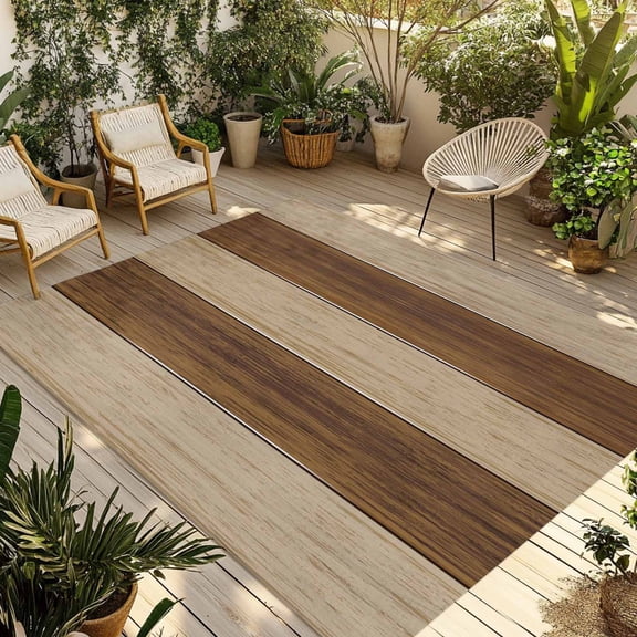 Brown Wood Grain Outdoor Rug for Patio/Deck/Porch, Non-Slip Large Area Rug 5 x 8 Ft, Ombre Rustic Retro Wooden Plank Indoor Outdoor Rugs Washable Area Rugs, Reversible Camping Rug Carpet Runner