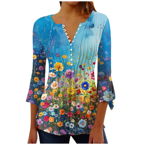 Virmaxy Womens Blouses Long Sleeve Shirt Women Casual Fashion Solid Color Button T-Shirt Long Sleeves One Shoulder Top Blouse Tops Blue-1 M