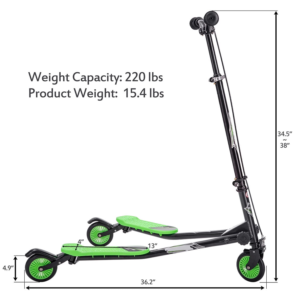 Kepooman Foldable Adjustable Swing Scooter with 3 Wheels for Kids/Teens, Ages 5-10, Green Kepooman Foldable Adjustable Swing Scooter with 3 Wheels for Kids/Teens, Ages 5-10, Green