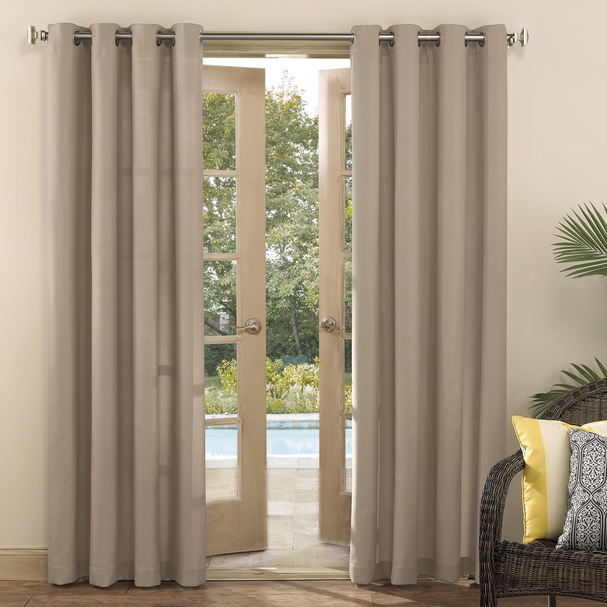 Sun Zero Sailor Indoor/Outdoor UV Protectant Room Darkening Grommet Curtain Panel, 54"x84", Khaki