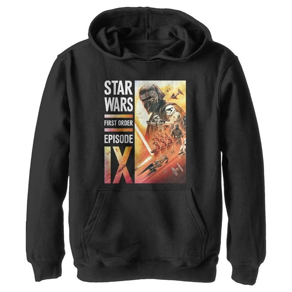 Boy's Star Wars: The Rise of Skywalker First Order Glow  Pull Over Hoodie Black Large