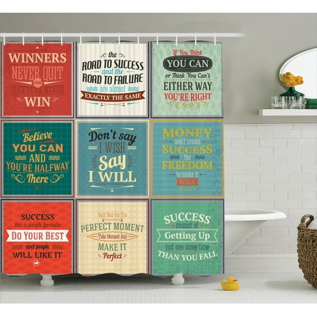 Outdoor Themed Bathroom Decor Quotes Decor Shower Curtain Set, Collection Of Uplifting Messages Quotes Life Wisdom Art Success Themed Artwork, Bathroom Accessories, 69W X 70L Inches, By Ambesonne ()