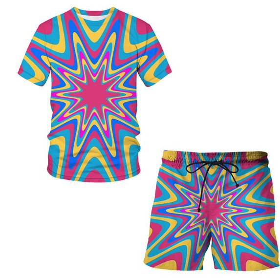 Sport Set for Mens,Men's Short Sleeve T Shirts and Shorts Set Tie Dye 3D Digital Printing Sportswear 2 Piece Tracksuit Summer Outfits