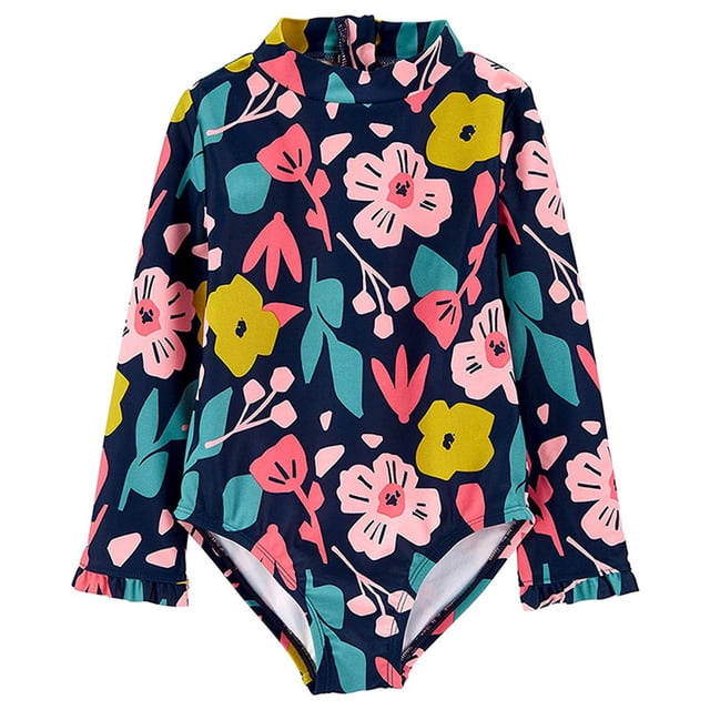 Kids Girls Rash Guard Swimsuits Ruffle Long Sleeve Sun Protection Girls Bathing Suits 6-7 Years