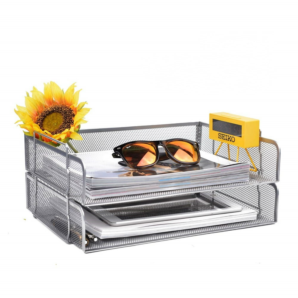 Pro Space Stackable File Trays Metal Mesh Desk Organizers for Home