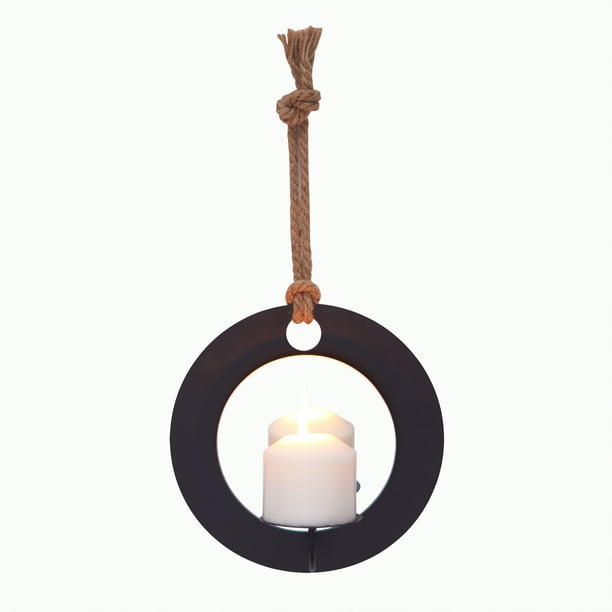 Danya B Decorative Round Rustic Pillar Candle Sconce With Rope And Mirror Wall Accent Com Danya B Decorative Round Rustic Pillar, Danya B Round Mirror With Hanging Rope In Gold