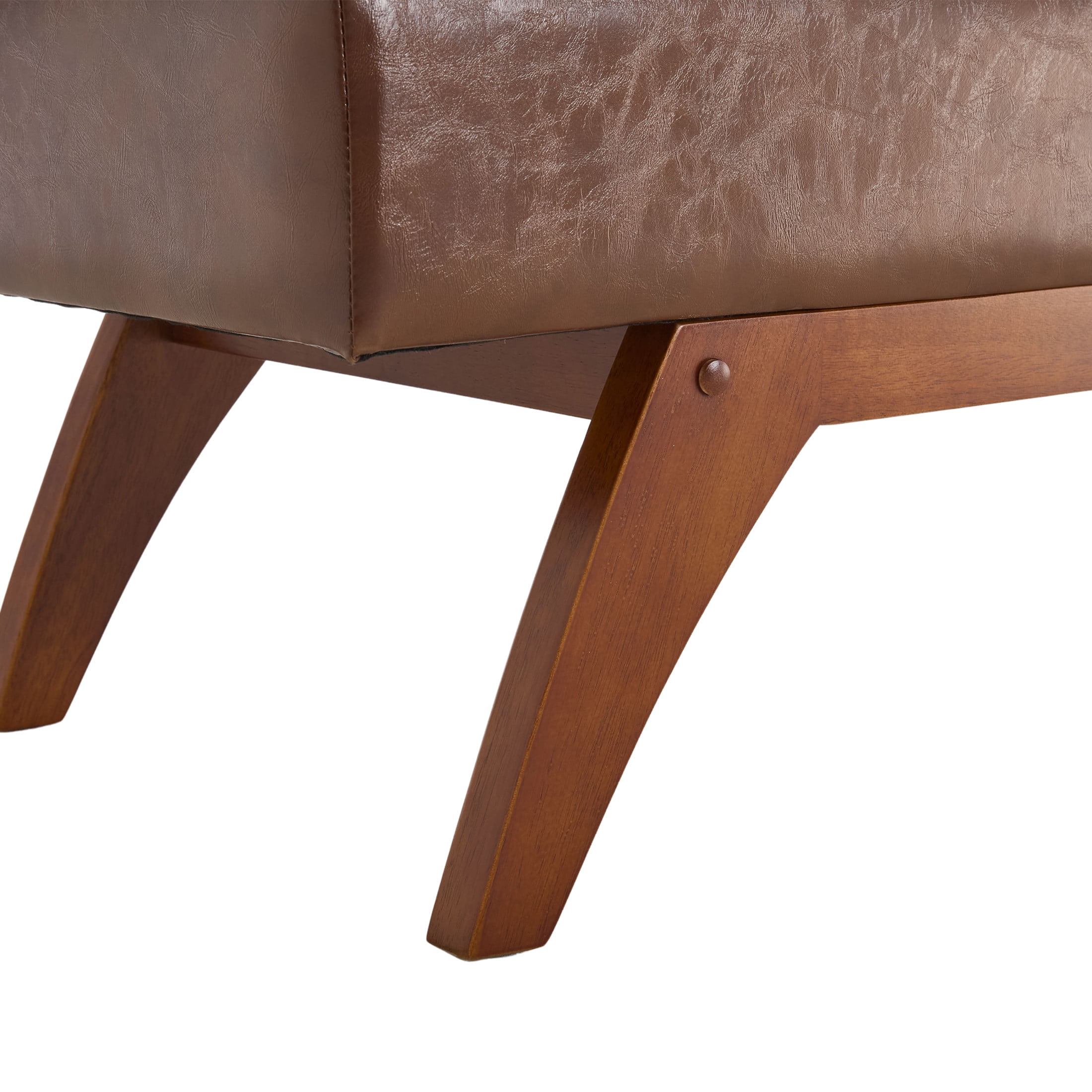 Madeleine Classic PU Upholstered Bed End Stool with Solid Wood Legs and Hidden Storage, Brown