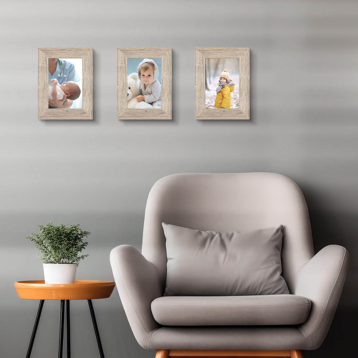 Golden State Art 5x7 Country Wood Grain Style Picture Frames, Tabletop and Wall Display, Beige, 2 Pack