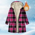 thumbnail image 2 of Women's Hooded Plaid Fleece Front Zip Sherpa Liner Long Cardigan Thermal Casual Winter Outwera With Pockets (XL, Hot Pink), 2 of 7