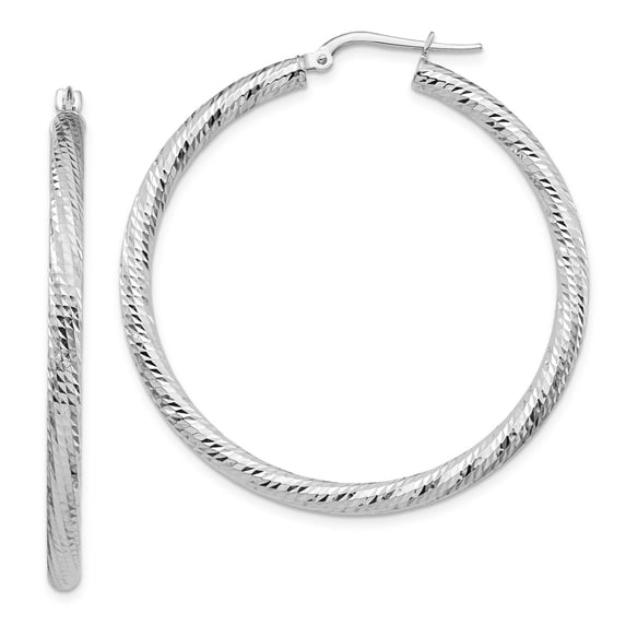 FB Jewels Leslie's 14k 3x35 White Gold Diamond-cut Round Hoop Earrings