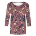 thumbnail image 5 of Jsaierl 3/4 Length Sleeve Tops for Women Dressy Casual Boho Floral Print Blouses Trendy Crew Neck T Shirts Summer Clothes, 5 of 6
