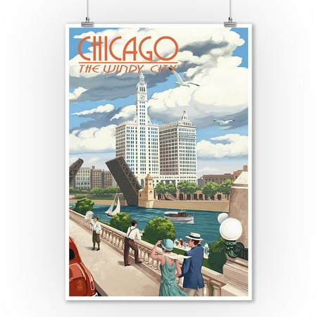 Chicago Outdoor Wall - Chicago, Illinois - River View - Lantern Press Artwork (9x12 Art Print, Wall Decor Travel Poster)