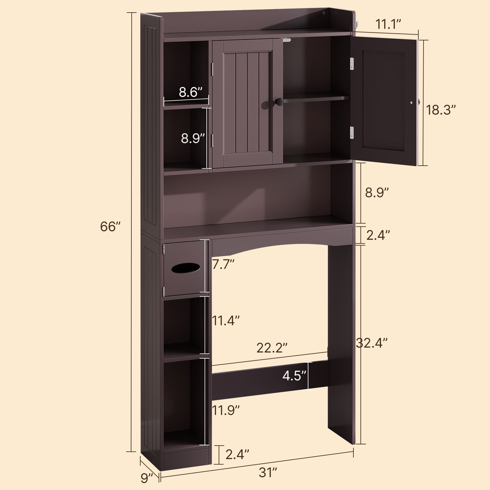 Over The Toilet Storage Cabinet,Asofer Bathroom Space Saver Organizer with Adjustable Shelf and Doors,Dark Brown