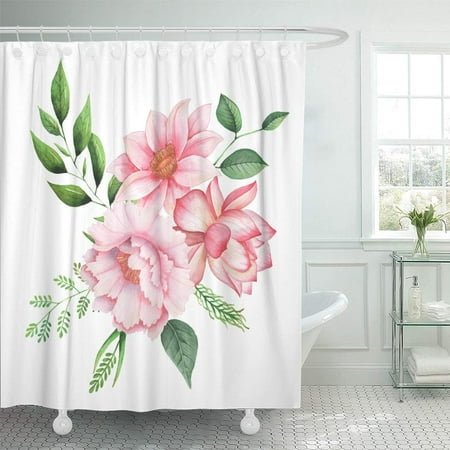 CYNLON Colorful Hand Watercolor Charming Combination of Flowers and Leaves Bathroom Decor Bath Shower Curtain 60x72