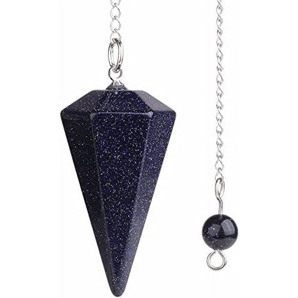 Angelstones Synthetic Blue Goldstone Gemstone Rock Crystal Hexagonal Pointed Reiki Chakra Pendant Pendulum