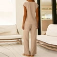 thumbnail image 4 of TEAJOPSUU Two Piece Sets for Women Summer Outfits Casual Travel Vacation Clothing Matching Lounge Sets Wide Leg Pants with Pockets Beige, 4 of 6