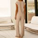 thumbnail image 4 of Tops de Mujer Vestido Casual de Manga Larga Suelta Cuello en V de Manga Corta con Pantalones de Piernas Anchas Set de Pantalones Cortos de Bolsillo, Trajes de Calentamiento de Mujer 2 Piezas, 4 of 6