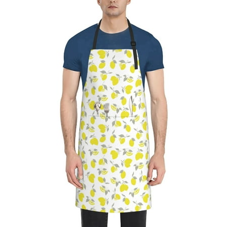 

Ocsxa Yellow Lemon Leaves Apron With Pockets Kitchen Bib Waterproof Resistant Women Men Unisex Adjustable