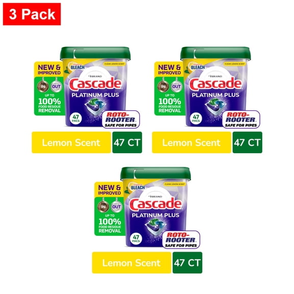Cascade Platinum Plus Dishwasher Pods Dishwasher Detergent Dish Detergent Soap Lemon 47 ct - 3 Pack