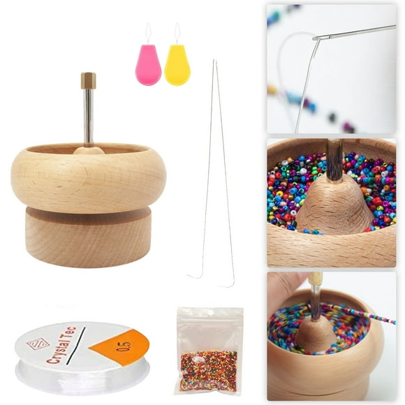 SMihono The Hobbyworker Wooden Bead Spinners With With 2 Pcs Big Needles And 2pcs Needle Threading Tool And Crystal Line And 15g Bead Home Decoration on Clearance