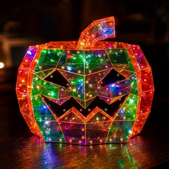 Prismatic Iridescent Spooky Jack-O-Lantern, Halloween Prism Pumpkin Night Light, LED Iridescent Pumpkin Light, Light Up Pumpkin Ornament for Halloween Decorations, 8x8x6.7inch (Multicolor)