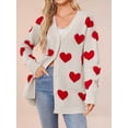 thumbnail image 3 of Women'S Casual Cute Heart Embroidered Open Front Aesthetic Artistic V Neck Button Down Slouchy Sweater Coat  M, 3 of 5