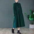 thumbnail image 3 of Vestido de cuello alto medio suelto de punto de talla grande artístico de otoño e invierno para mujeres gorditas, 3 of 5