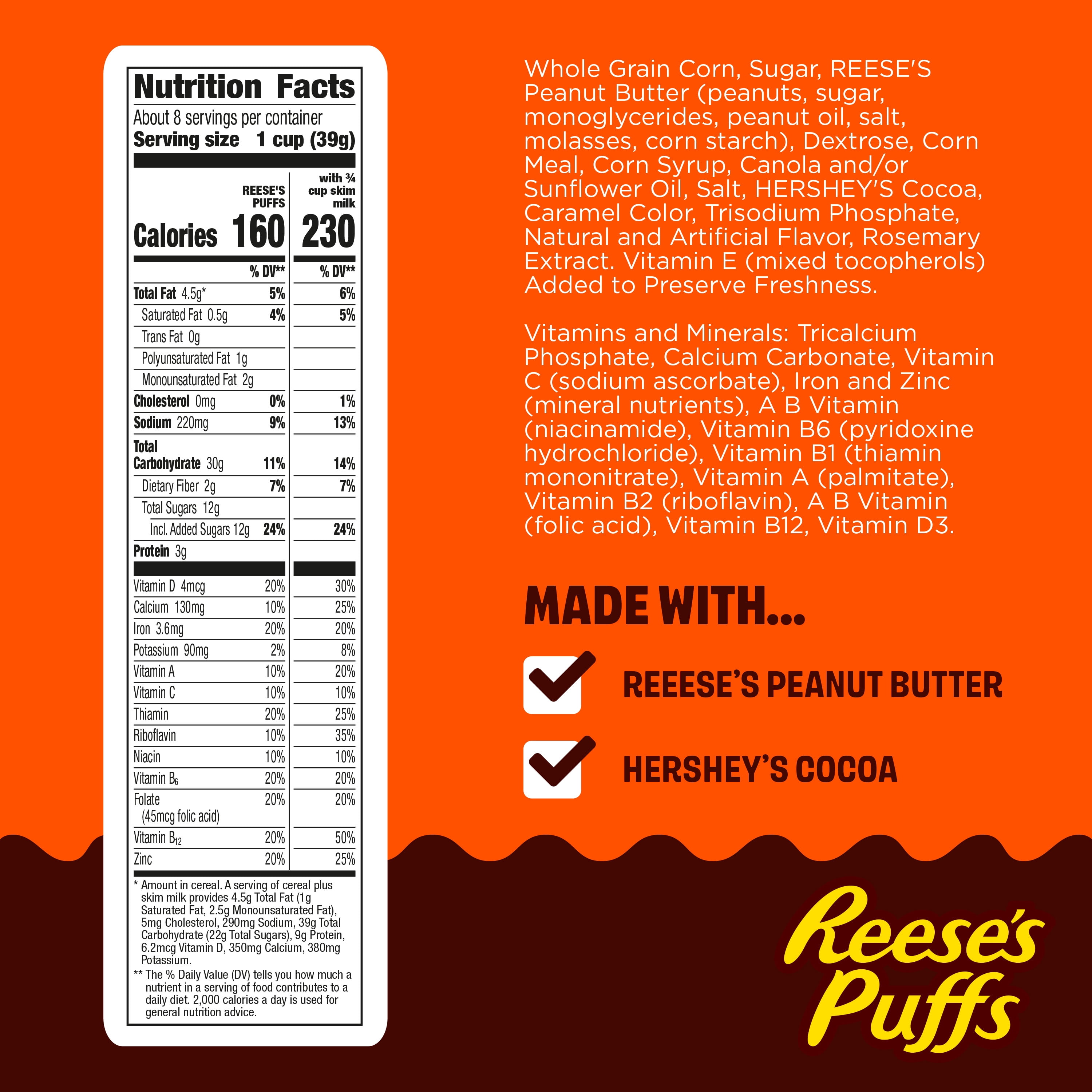 REESE'S PUFFS Whole Grain Chocolatey Peanut Butter Breakfast Cereal (11.5 oz)
