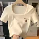 thumbnail image 4 of 2024 Nuevo estilo de camiseta de cuello cuadrado de manga corta con corte ajustado para mujer, versión coreana, primavera y verano, tendencia, 4 of 4