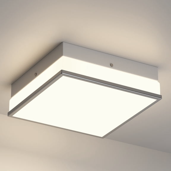 YANSUN 12 in 2-Light White Chrome Modern Square Ceiling Light, Frosted Glass Flush Mount for Hallway, Bedroom, Entry