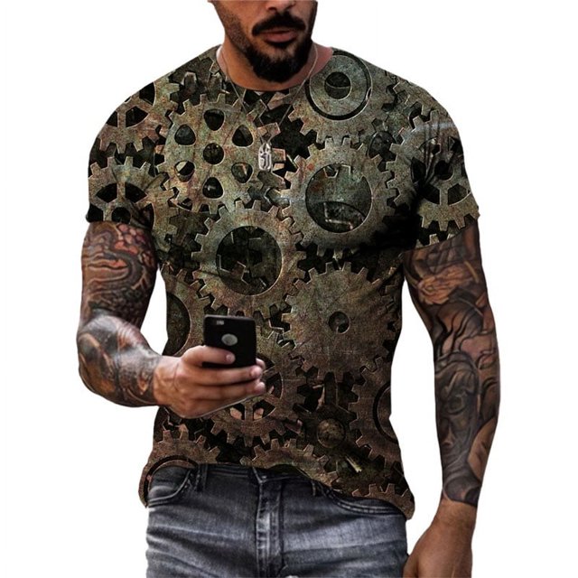 Nouvelle Montre Mécanique Créative Été T-Shirts Graphiques Hommes Mode Décontractée Personnalité Imprimé 3D Col Rond Manches Courtes