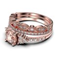 thumbnail image 4 of Beautiful Mid-Century 2.25 Carat Round Cut Morganite And Diamond Moissanite Engagement Ring, Wedding Ring In 925 Sterling Silver With 18K Rose Gold Plating, 7 Stone Ring, Trio Set, Matching Band, 4 of 4