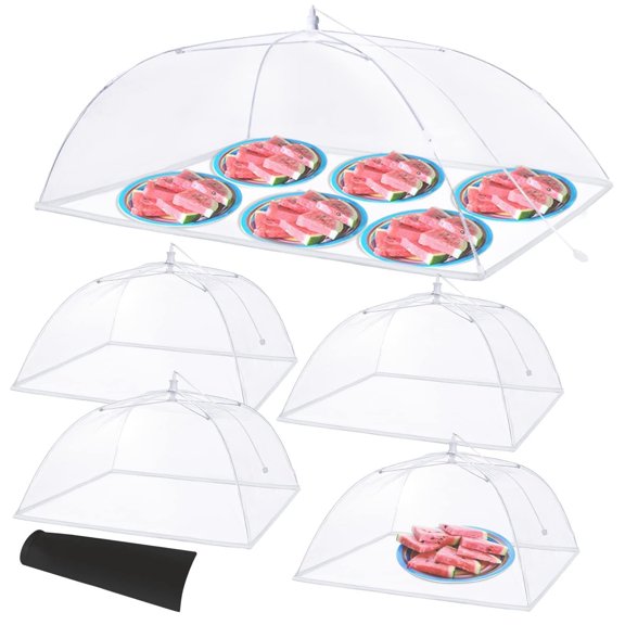 Mesh Food Cover, Outdoor Food Covers, Reusable and Collapsible Food Tent, Collapsible Food Cover, Premium Pop-up Food Nets for Outdoors Camping and Home Use, 4pcs 17"X 17" and 1pc 40"X 24"