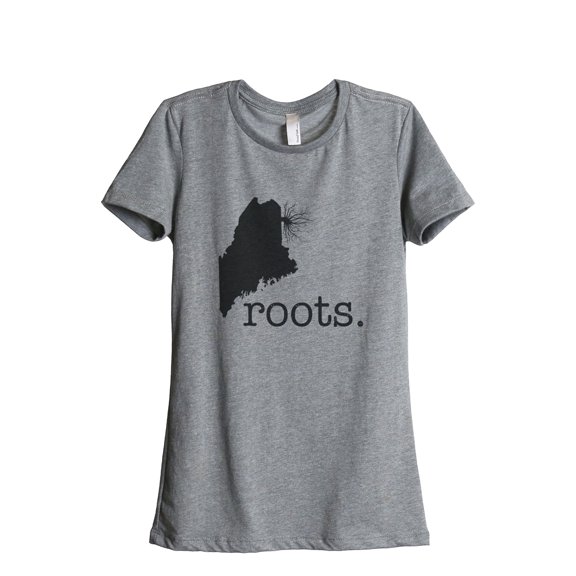 Thread Tank Home Roots State Maine ME 819W Women's Relaxed Crewneck T-Shirt Tee Heather Grey Small