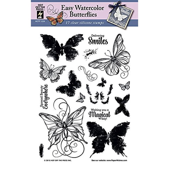 Hot Off The Press Tampons Transparents - Papillons Aquarelle Faciles - Tampons en Silicone HOTP1239