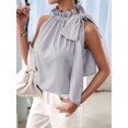 thumbnail image 6 of Women's Sleeveless Striped Ruffle Tank Tops High Necked Tie Top Blouse for Daily Wear Black L, 6 of 10