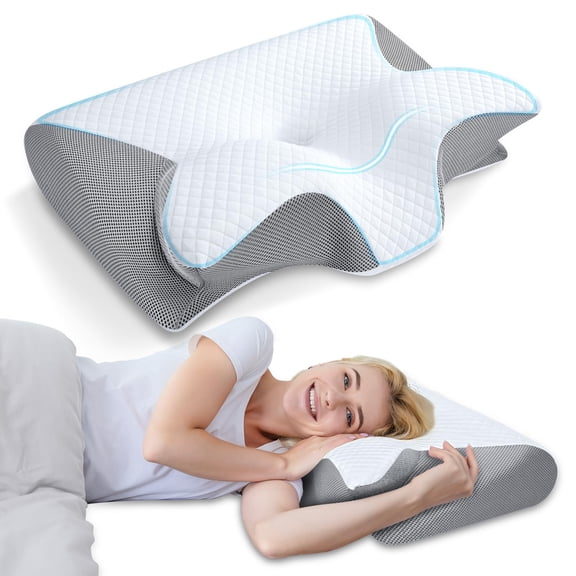 Memory Foam Cervical Pillow - 2 in 1 Ergonomic Contour Orthopedic Pillow for Neck Pain Relief | Contoured Support for Side, Back, and Stomach Sleepers