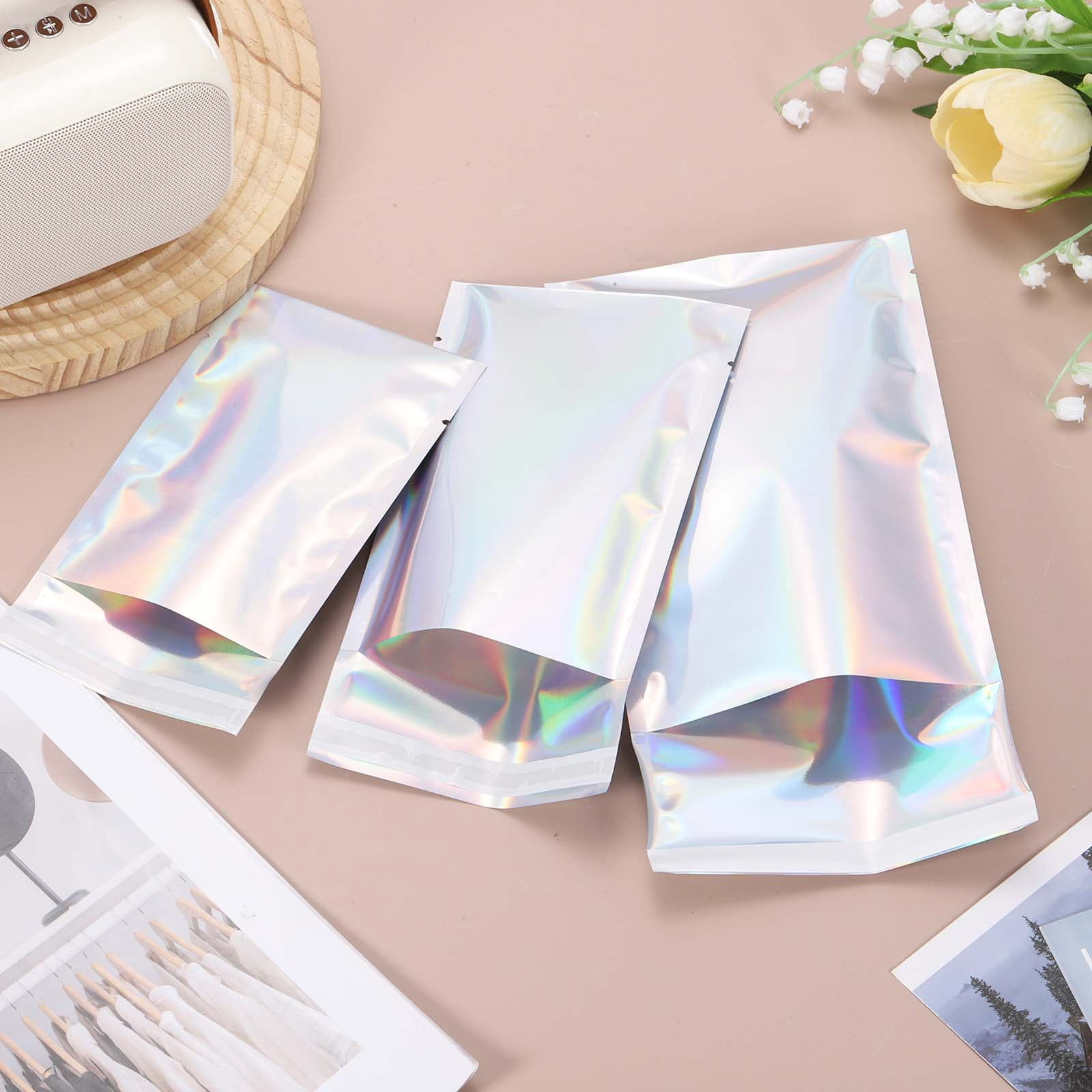 Uxcell Holographic Bags (9" x 6", Silver) (50Pcs) Holographic Metallic Poly Mailers Self Sealing Flat Foil Envelope Mailing Packaging Bags, Suit for - Jewelry/Sample/Shipping/Package