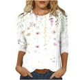 thumbnail image 2 of OKBOP 3/4 Sleeve Tops for Women Trendy White Crew Neck Floral T-Shirts Ladies Shirts and Tops, 2 of 4