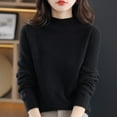 thumbnail image 2 of Gyexs V Neck Sweaters for Women Long Sleeve Crew Neck Travel Hiking Tee Wool Base Layer Sweater Pullover Tops Christmas Sweater, Black, Size M, 2 of 7
