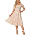 thumbnail image 2 of INSPIRE CHIC Floral Organza Dress for Women's Square Neck Puff Short Sleeve Midi Dresses, 2 of 5