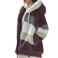 thumbnail image 2 of Women's Oversized Patchwork Coat, Color Block Fuzzy Fleece Hooded Coat for Winter, Loose Fit Cozy Outerwear for Daily Casual Wear and Cold Weather Warmth-C, 2 of 4