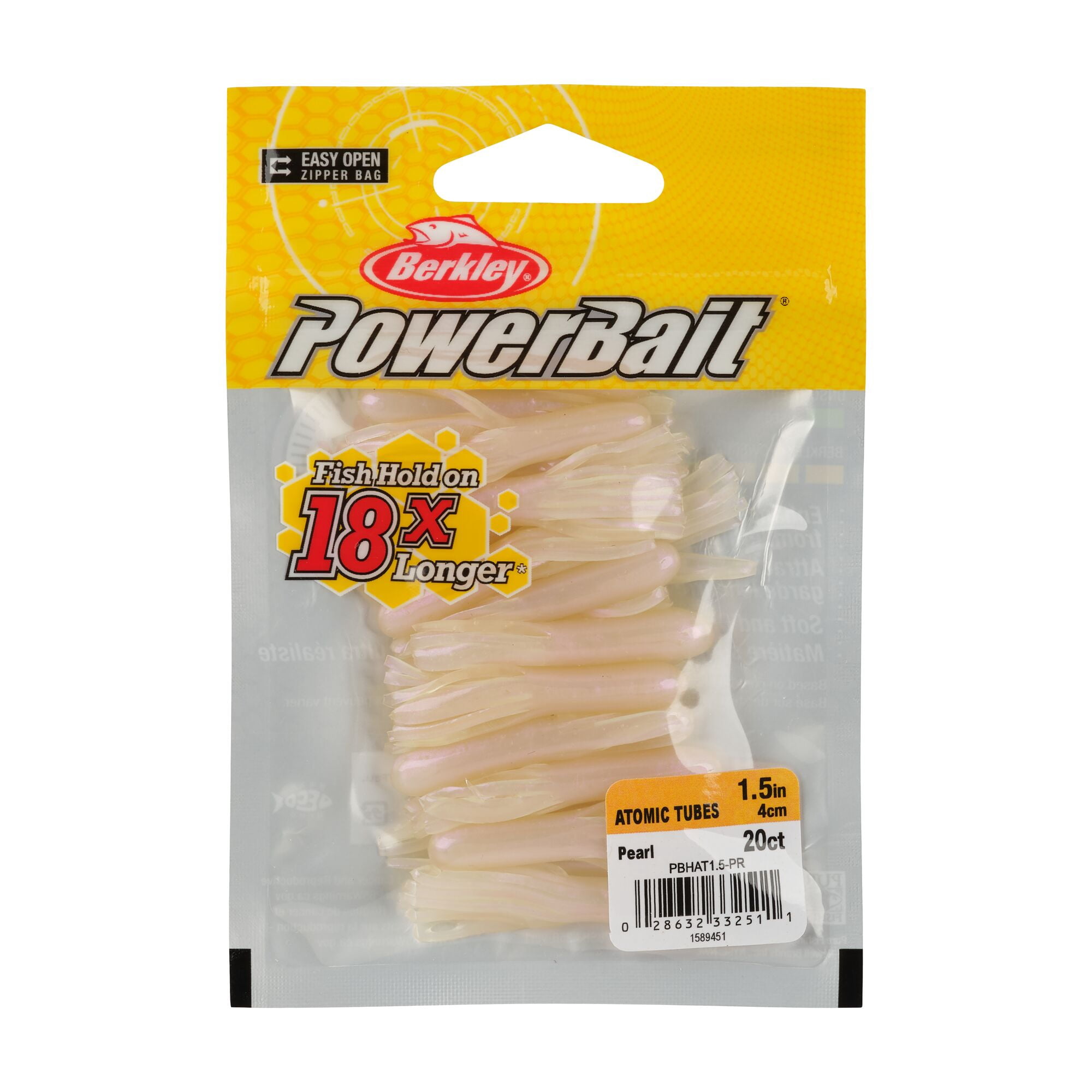 Berkley PowerBait® Atomic Tubes, 1.5 in, Tubes, Pearl (20 Count)