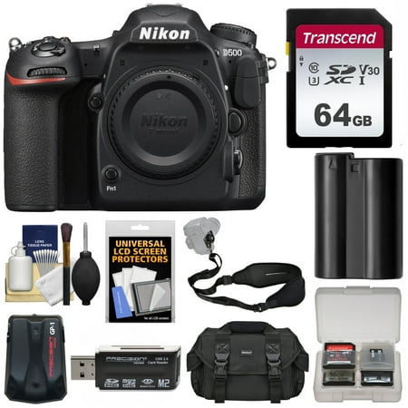 Nikon D500 Wi-Fi 4K Digital SLR Camera Body with 64GB Card + Case + Battery + Strap + GPS Adapter +