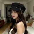 thumbnail image 2 of Holzkary Beret for Women Y2K Star Studded Adjustable Sun Proteation Cadet Cap Cotton Short Curved Brim Flat Top Retro Newsboy Hat Spring Autumn Wear Street Fashion Black M, 2 of 5