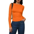 thumbnail image 2 of felwors Women's Long Sleeve Crew Neck Shirts Fall Basic Casual Ruched Side Slim Fit T Shirts Tee Tops Orange, XL, 2 of 4
